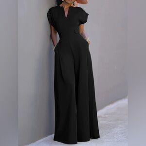 Chic Black Cap Sleeve Jumpsuit